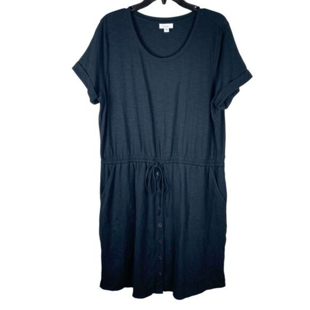 J Jill Pullover Dress Sz L Black Short Sleeve‎ Jersey Comfort Stretch Casual